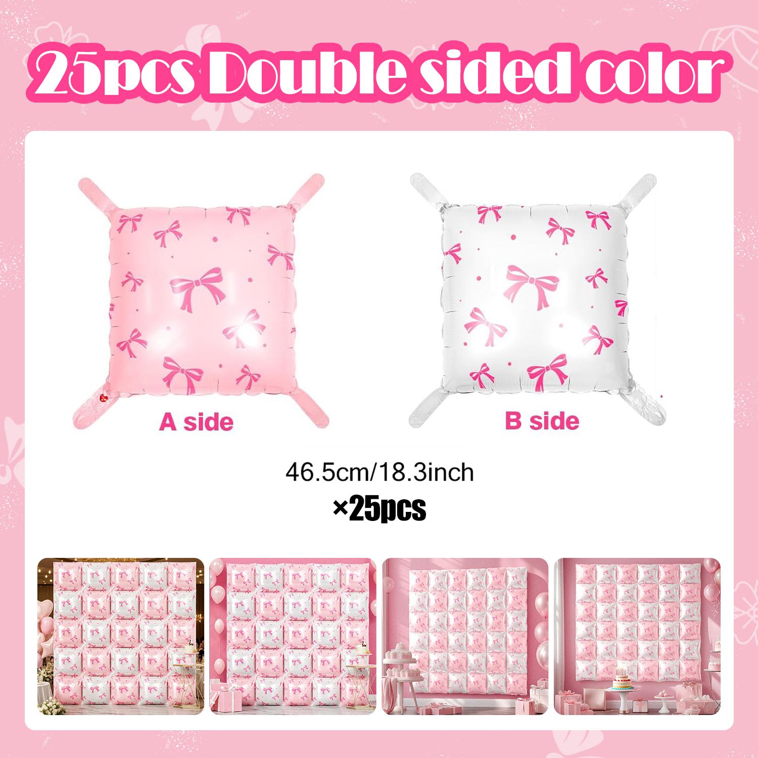 

25pcs/50pcs White Pink Bow Square Aluminum Foil Balloon Wall Double sided Balloon for Birthday, Wedding, Shower Decoration Other