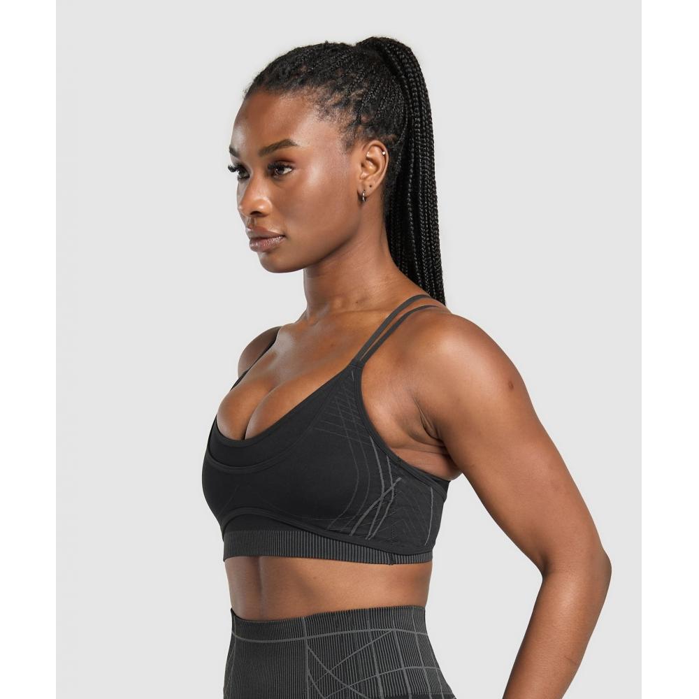 Gymshark Apex Seamless Strappy Sports Bra Black Graphite Grey B3b3k Bb29