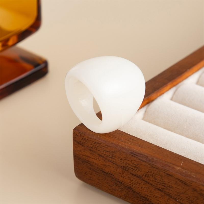 Delicate Textured Wide Band Rings Comfort Fit Stylish Finger Stacking Rings Resin Texture Layering Accessory for Daily
