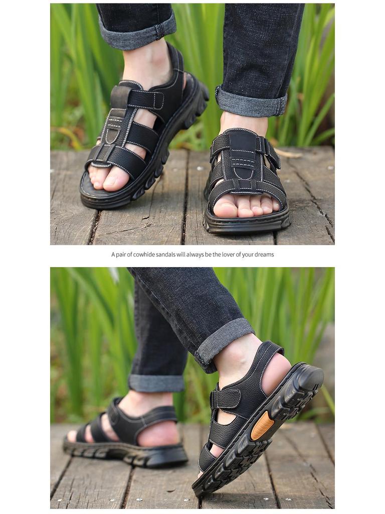 Men's Leather Roman Sandals: Non-Slip, Thick-Soled Beach Shoes