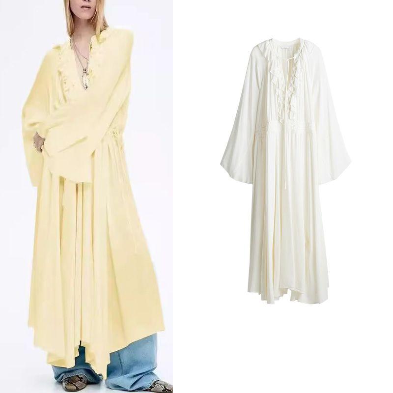 Summer New Product Women's Clothes French Style Wear Lace-up Long Sleeve Loose Long Dress 1284880