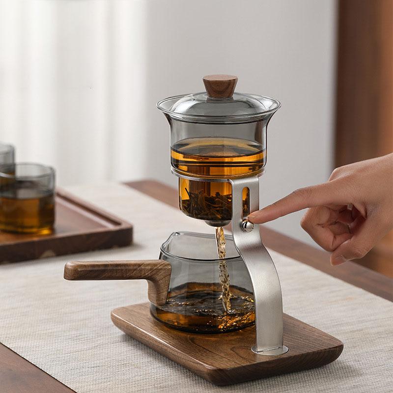 Creative Magnetic Teapot for Gongfu Tea, Glass Tea Kettle with Removable Infuser Filter, Luxury Water Separation Service Case