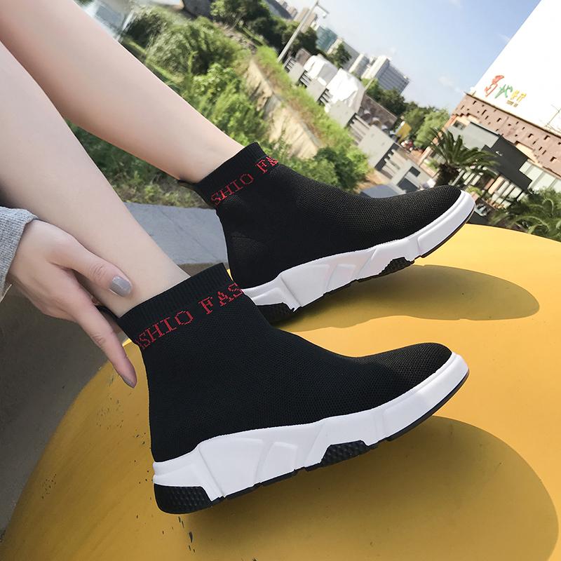 Stripete høy topp sokkesko dame plattform myke elastiske slip-on sokkesneakers dame tykk bunn dempesko kvinne 40