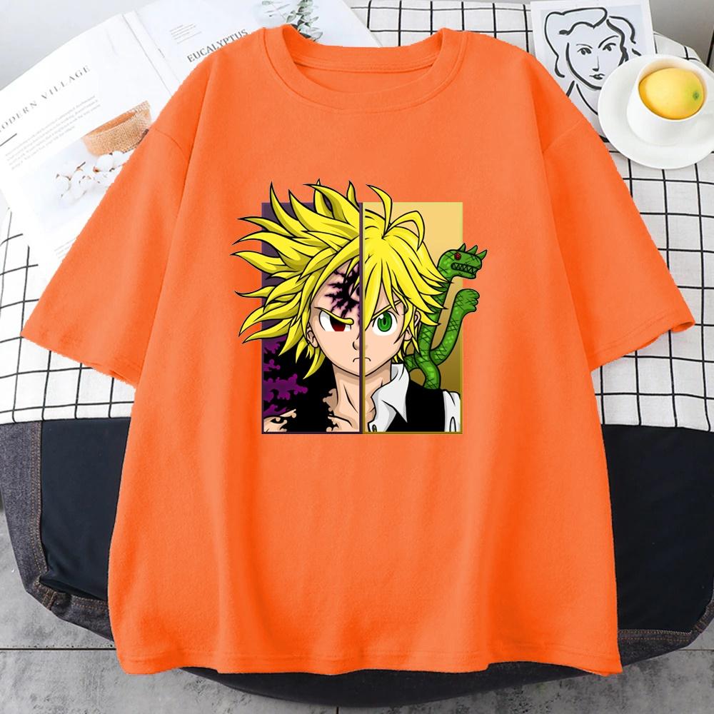 New Anime Meliodas Graphic Print T Shirt Crew Neck Short Sleeve Fashion Streetwear Harajuku Anime T Shirt Tops