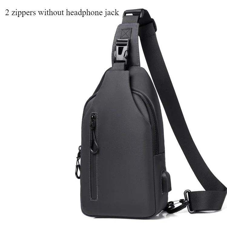 Men Bag Fashion  Solid Color Men Chest Bag Outdoor Casual Fashion One Shoulder Crossbody Bag Nylon USB Charging Shoulder Bags