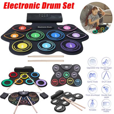 Portable Roll-Up Drum Set Electronic Drum Kit Silicon Drum Pads with Drumsticks Foot Pedals Christmas Birthday Gift