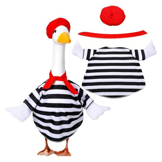 1 Set Porch Goose Outfits Outdoor Garden Lawn Yard Goose Statue Striped Shirt Red Hat Hawaii Bikini Swim Ring Holiday Party Dress-up Clothing
