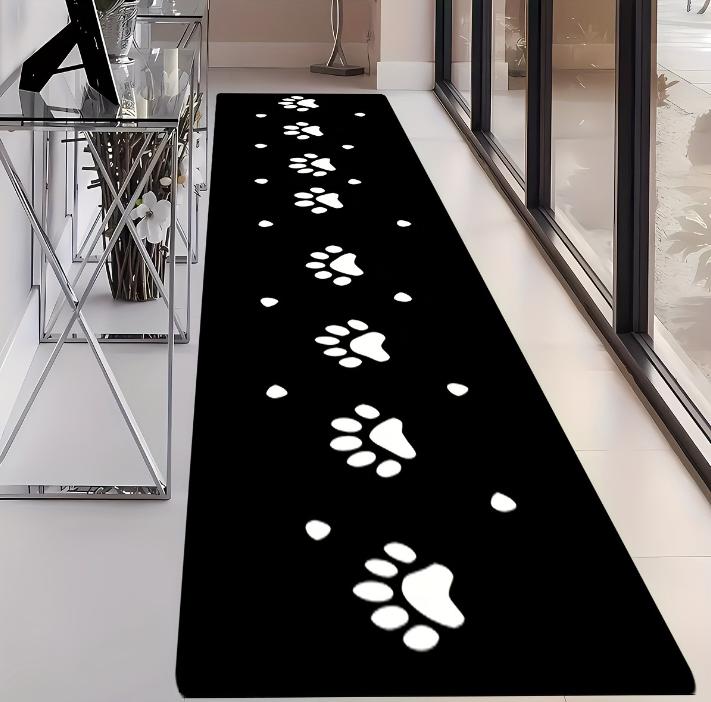 Nowoczesny Minimalistyczny Czarny Dywanik Biegowy z Odciskiem Łapy Antypoślizgowy Dywanik do Wnętrz na Korytarz Dekoracja Domu Miękka Mata na Wejście Salon Sypialnia