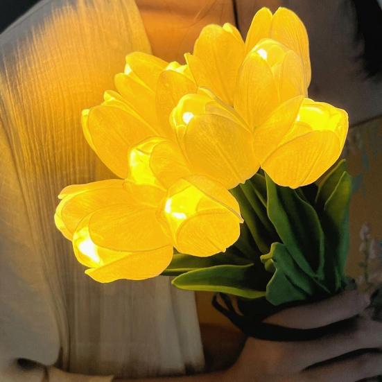 LED-beleuchtete künstliche Tulpenblumenlampe Real Touch Fälschung Tulpenstrauß Nachtlicht mit Band für Valentinstag Ostern Heimküche Hochzeitsdekoration