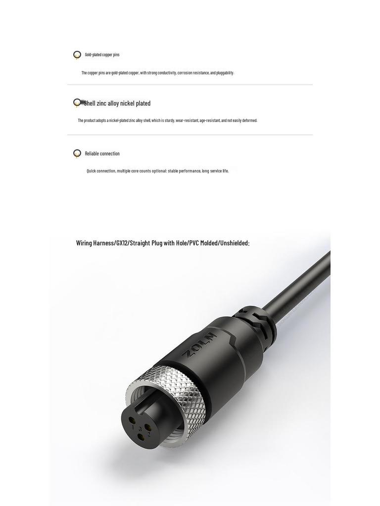 GX12 Aviation Plug: Male/Female Connectors with 2-10 Pins, Injection Molded Integration