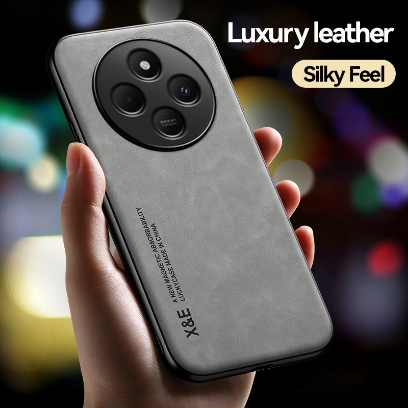 Luxury Magnetic Car Holder Leather Phone Case For Xiaomi Redmi 14C 4G Silicone Protect Back Cover
