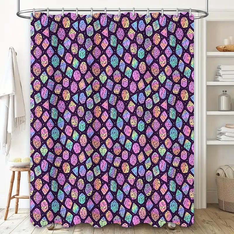 Dice Shower Curtain Dungeon Fantasy Gaming Decor Bathroom Set Dark Purple Backdrop Rpg Lover Gift Home