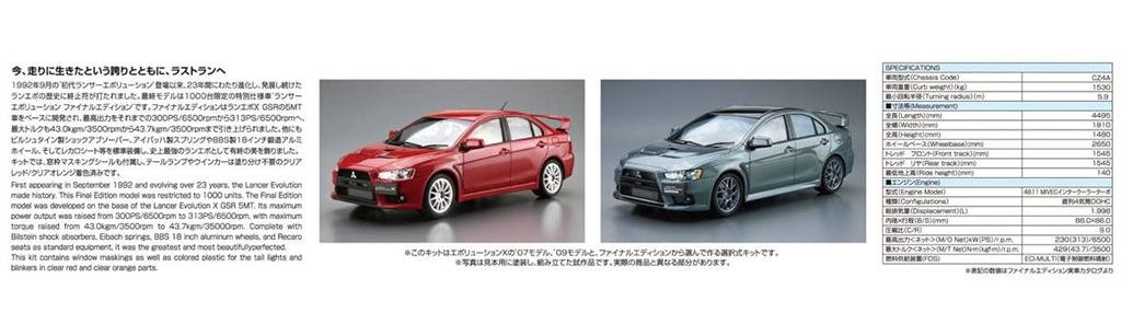 Aoshima Bunka Kyozai The Model Car Series Mitsubishi CZ4A Lancer Evolution Final Edition 2015 Plastic Model Kit Co., Ltd. (AOSHIMA) 1/24 No.02