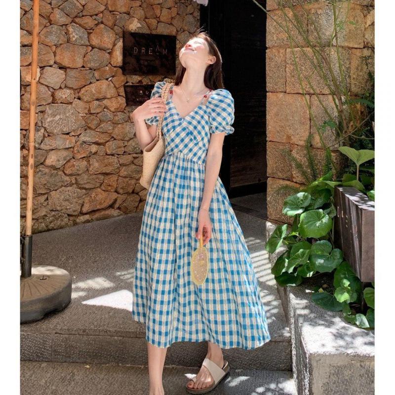 2026 Plus Size Floral Plaid Maxi Dress - Summer Fashion, Slimming & Elegant 4XL (Recommended 170-190 jin)
