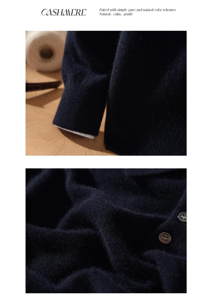 Men's 100% Pure Cashmere Four-Button Polo Collar Sweater - Autumn/Winter Knitwear