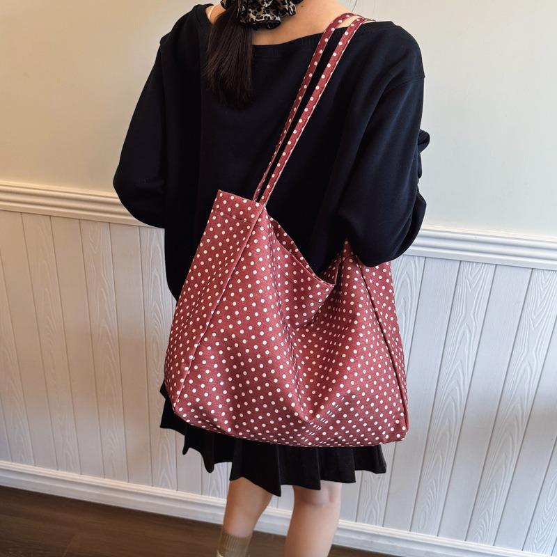 Large-capacity class commuter handbag solid color polka dot tote bag new summer versatile shoulder armpit bag