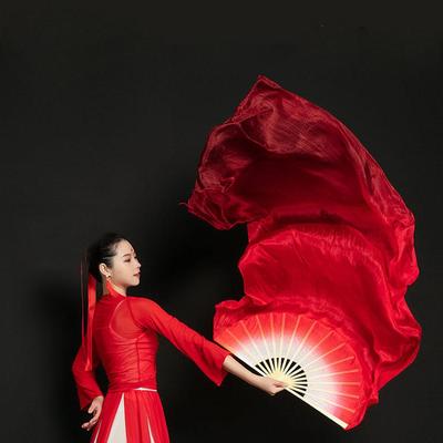 120cm Length Dancing Fan Women Belly Gradient Color Dancer Practice Long Imitation Dance Props Elly Dance Silk Fans Performance