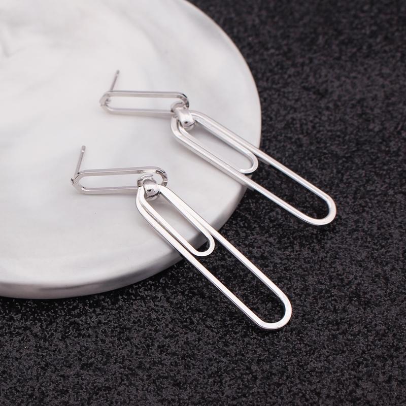 Simple Zircon Multi-layers Chain Hollow Geometric Paper Clip Drop Earrings for Women New Fashion Long Ear Zircon Mujer Brincos