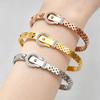 Ronde Holle Roestvrijstalen Armband Set met Diamant & Gouden Hoefijzer Gesp - Modieuze en Eenvoudige Hand Sieraden