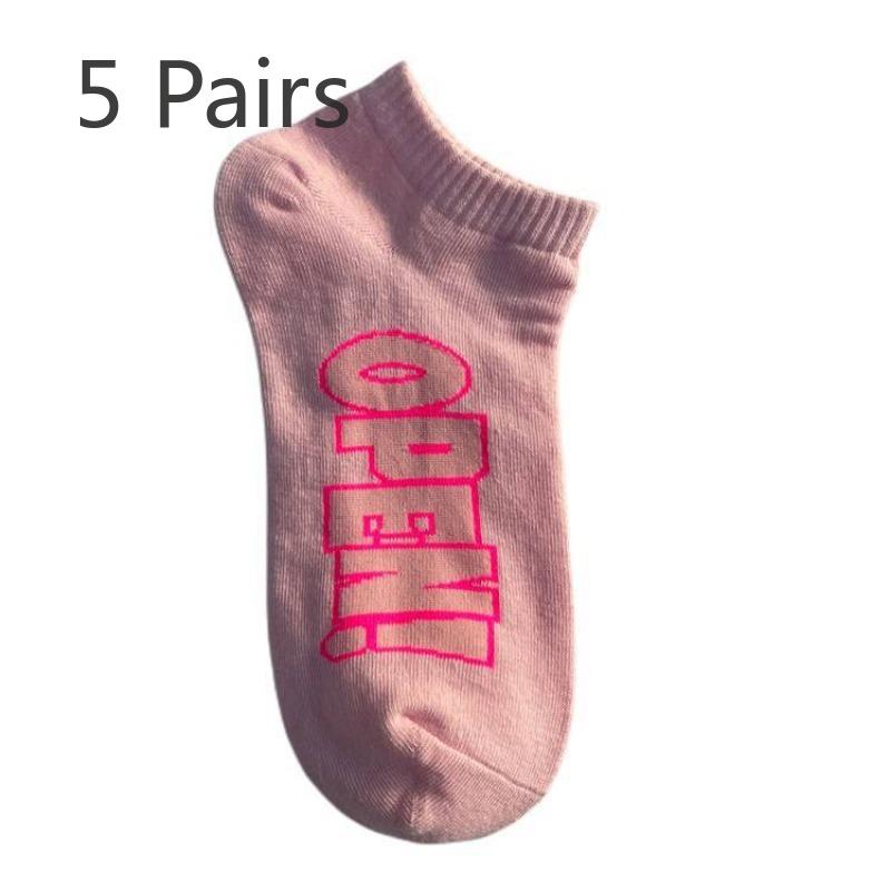 

5 пар коротких носков Tide для мужчин и женщин в студенческом стиле на весну, лето и осень, креативные хлопковые носки-лодочки для пар 5 pairs розовый