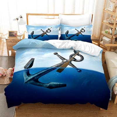 Set Letto Blue Anchor Biancheria da Letto a Tema Vela Decorazione Casa Singolo Matrimoniale Piazza e Mezza Taglia Piena Per Ragazzi Adulti Set Copripiumino a Righe Bussola