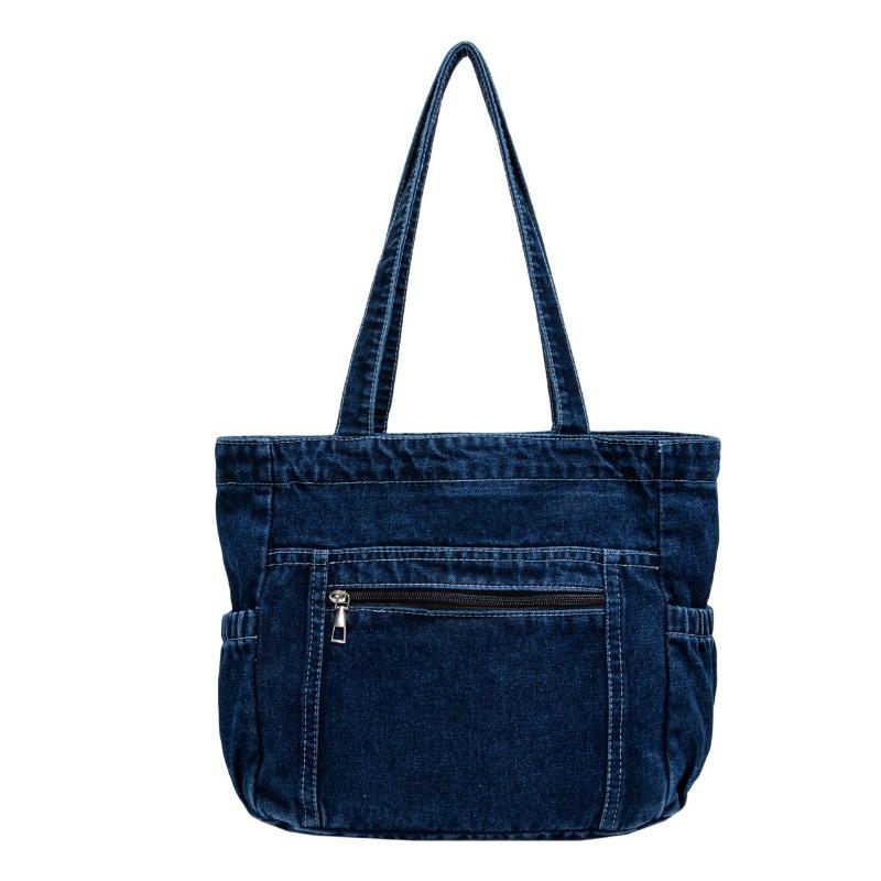 Denimveske Casual Kunstnerisk Enkel og Stor kapasitet Tote Bag Moteriktig og Retro Enkel skulder Dameveske