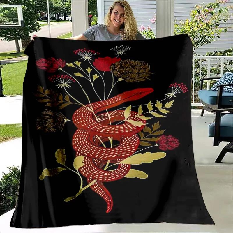 White Snake Flower Wild Animal Blanket Lightweight Comfortable Soft Warm Blanket for Bed Sofa Blanket Couch King Queen Full Size