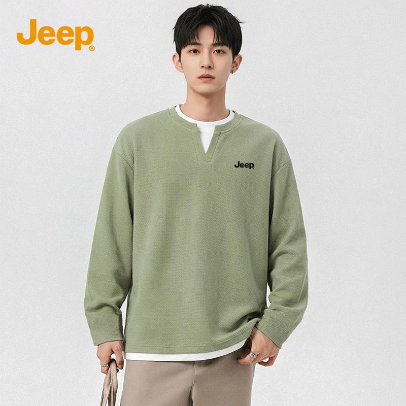 JEEP Men s Heavyweight Waffle Knit Faux Two-Piece Long-Sleeve T-Shirt M