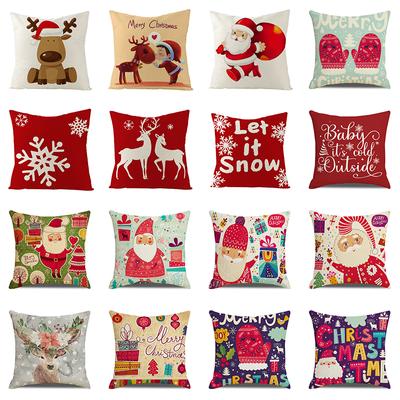 Home Christmas Decorative Pillowcase Bedroom Living Room Sofa Cushion Cover Santa Claus Elk Dwarf Printed