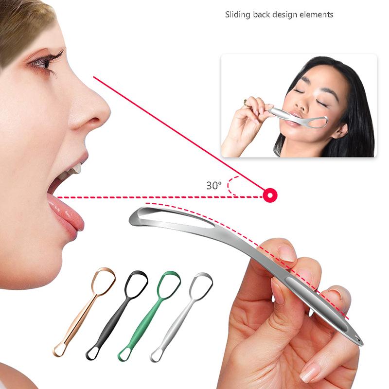 Stainless Steel Tongue Scraper Oral Care Hygiene Cleaner Tongue Brush Fresh Breath Mouth Oral Hygiene Cleaning Tool Set Double Sided