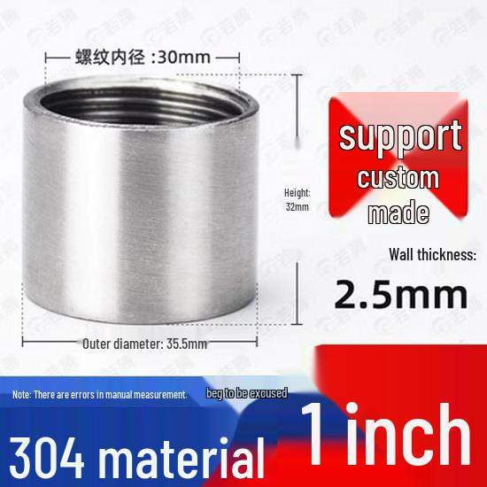 304 Stainless Steel Double Female Thread Pipe Fitting, Internal Thread, 4 to 6 Points, 1 Inch