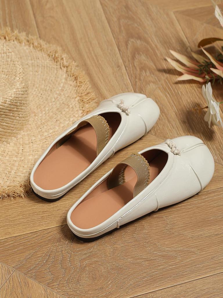 Γυναικεία Μοβ Μαμά Μαλακής Σόλας Επίπεδα Loafers με Λουράκι Διχάλας Δακτύλων με Χοιροδίκτυλο