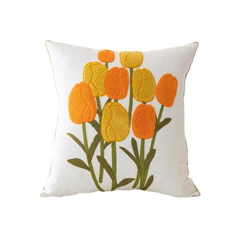 Pillowcase Floral Embroidery Cushion Case Features Vibrant Flower Patterns For Living Room Or Bedroom Decoration