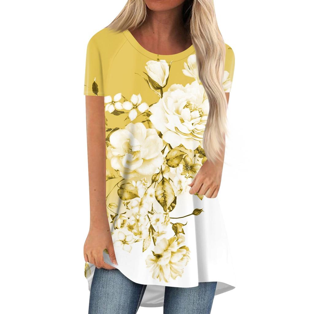 Summer Floral Flower 3D Print Long T-Shirts Women Casual Streetwear Short Sleeve T Shirt Oversized Y2K Tees Tops Woman Clothing
