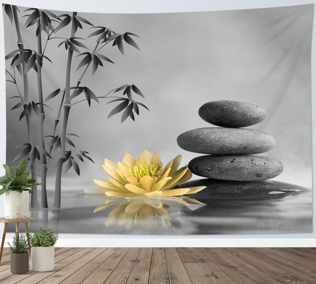 Fish Tapestry Japanese Carp in Lotus Pond Tapestry Wall Hanging Flower and Green Leaf Botanical Wall Art for Bedroom Living Room