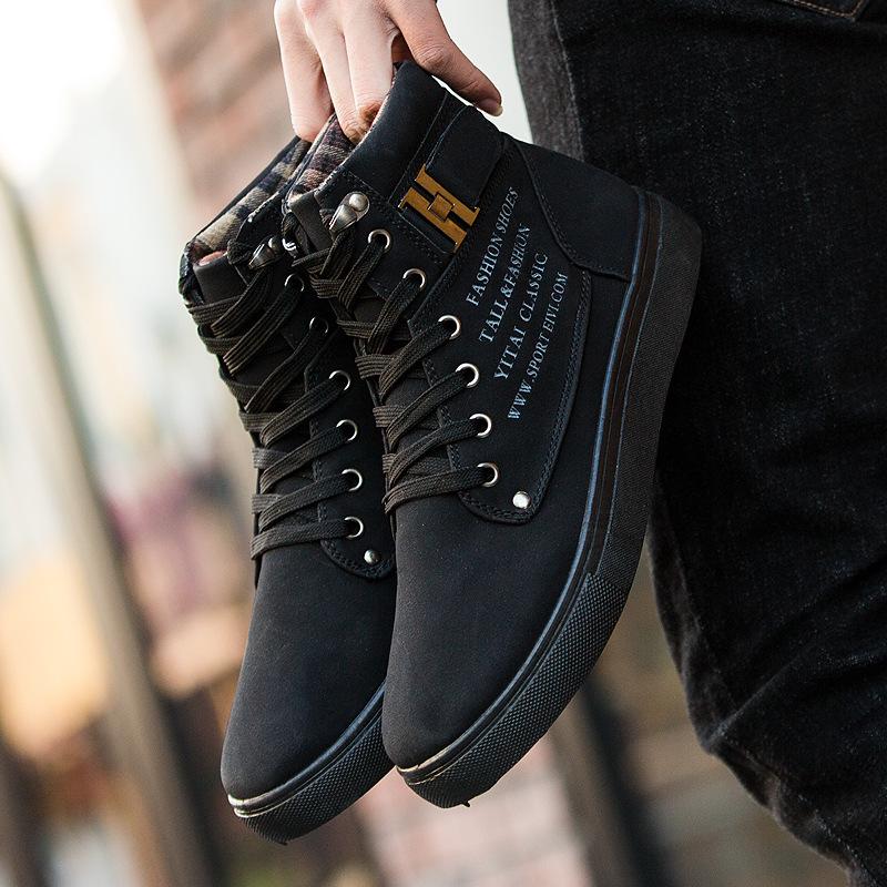 Fashion Plus Size 47 Leather Men Fashion Boots Winter Solid Lace-up Male Warm Ankle Boots Buckle Solid Boots for Boys