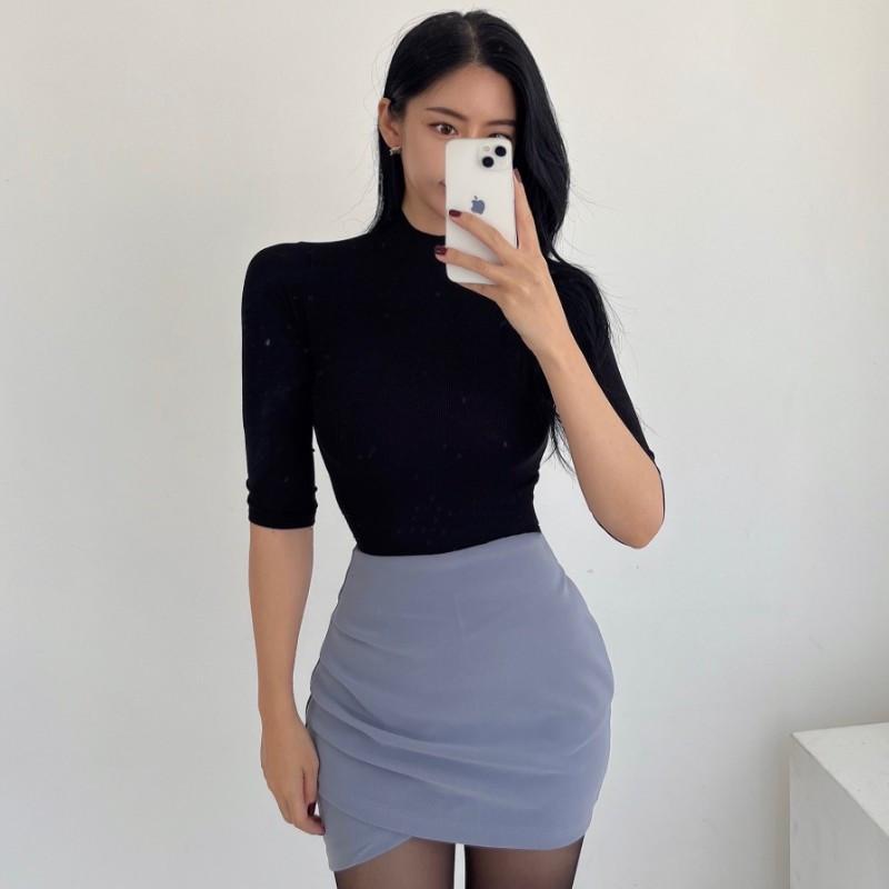 Women's Korean Slim-Fit Five-Sleeve T-Shirt – New Spring Arrival, Medium-Neck, Tight-Fit Base Layer Top
