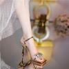 Fashion One word diamond gold square toe sandals for women's summer 2025 new open toe shoes