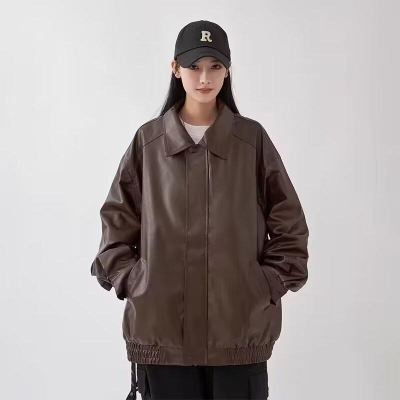 

Женская осенняя куртка из ПУ кожи однотонная в стиле хип-хоп, американская ретро, мотоциклетная куртка, красивая куртка XS