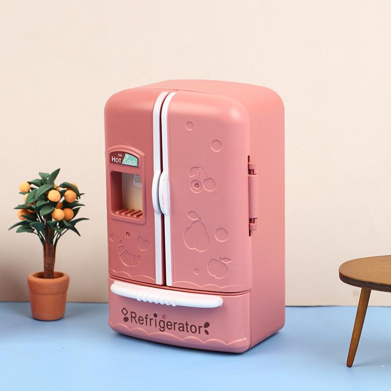 

Кукольный домик 1:12 Миниатюрный двухдверный холодильник с морозильной камерой, модель бытовой техники, кухонный декор, игрушка, кукольный домик, аксессуары розовый
