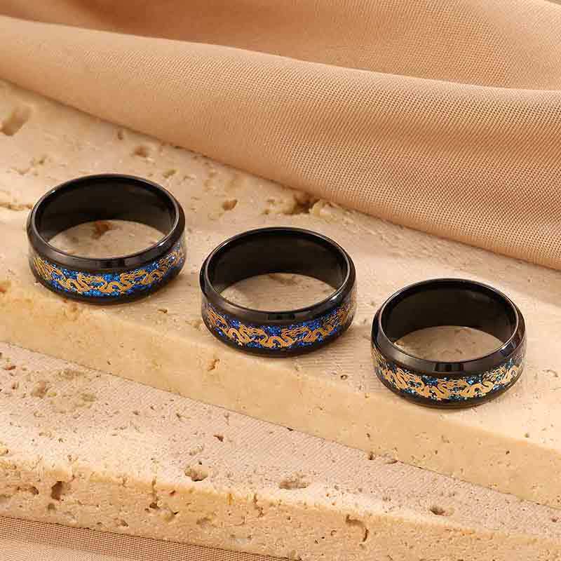 Stainless Steel Dragon-patterned Men's Ring, Retro Chinese Dragon Calligraphy Closed-loop Finger Ring Accessory