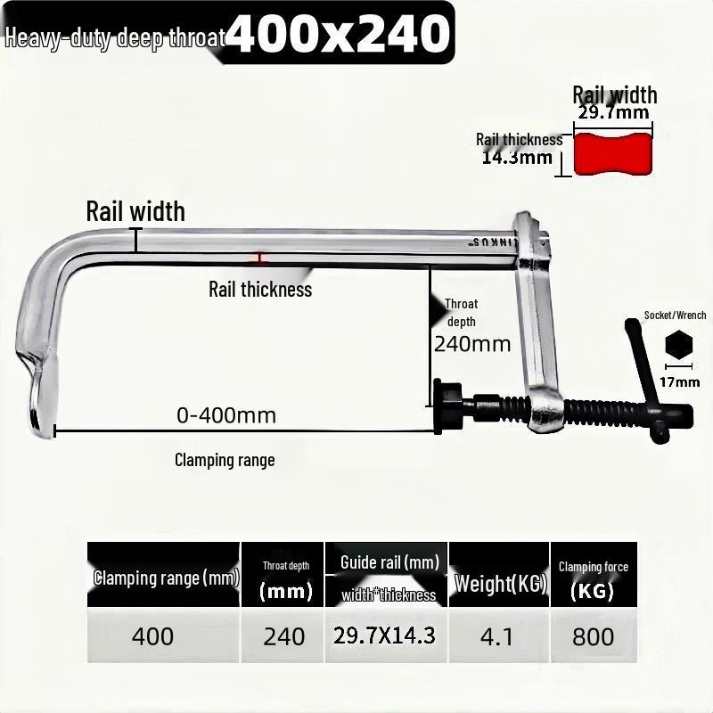Heavy-Duty Deep Reach Quick-Release F-Clamp for Woodworking (240/300)