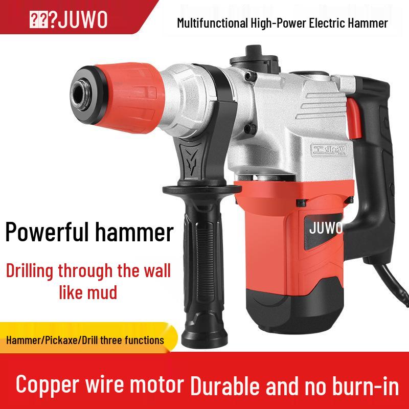 Dual-Use Electric Hammer & Pickaxe: Multi-Function High-Power Impact & Electric Drill for Concrete and Household Use.