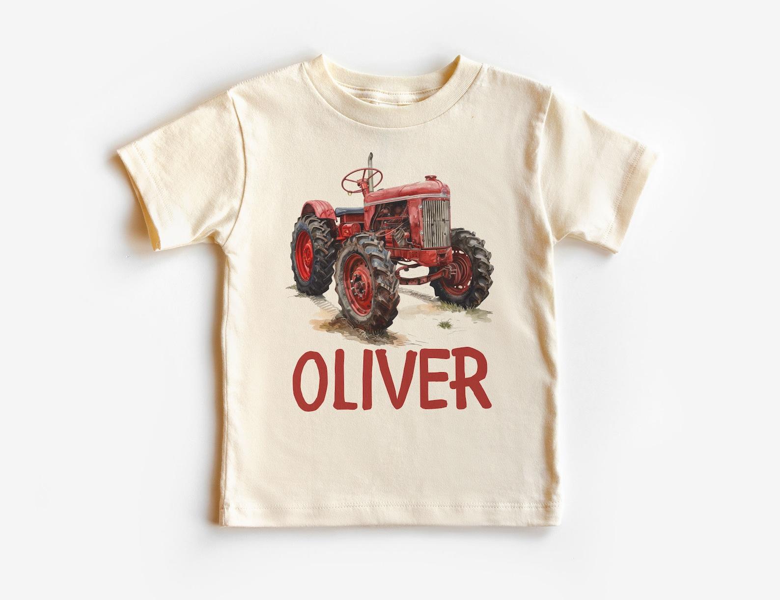 Personalized Vintage Red Farm Tractor Unisex Shirt - Cute Custom Name Farmer Old Tractor Tee - Boho Natural Kids Shirts 160