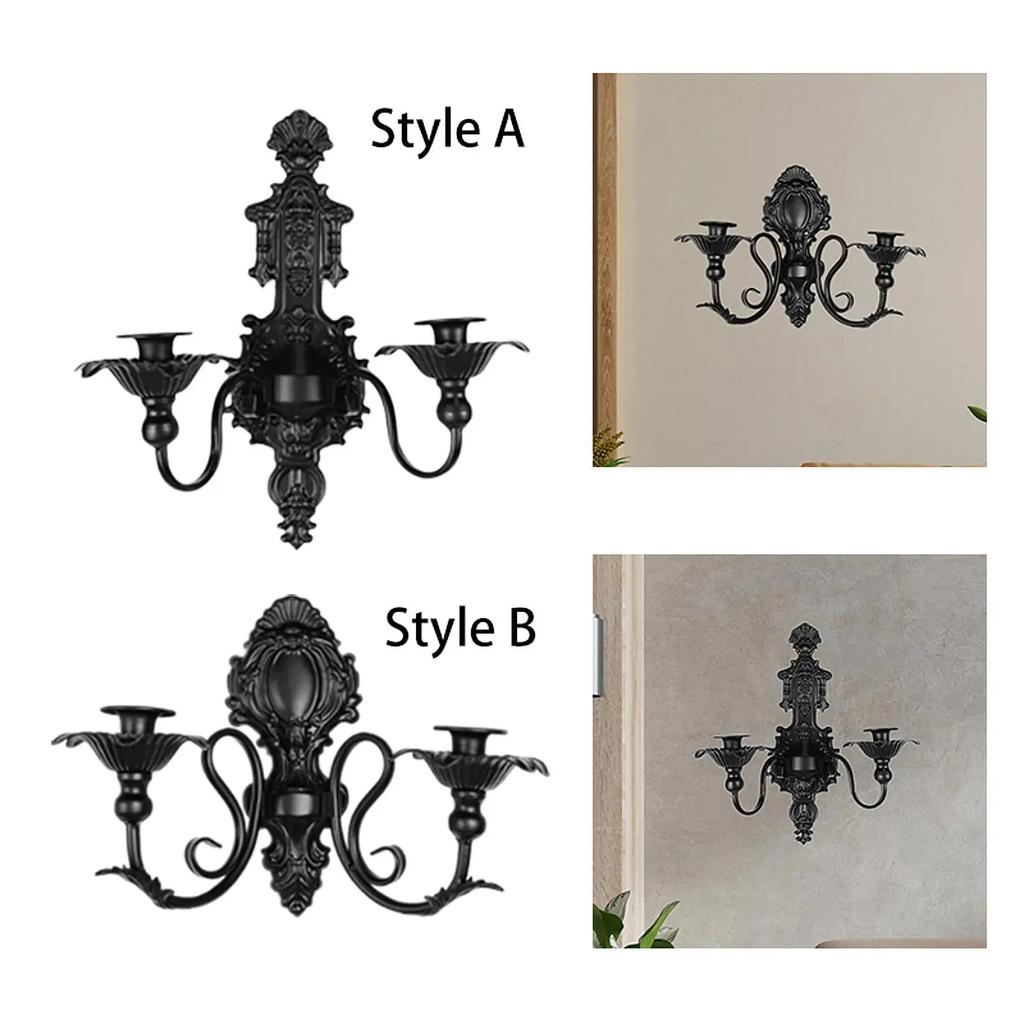 American retro black wall-mounted candlestick, background wall decoration, candle cup, garden wall hanging item, candle stand