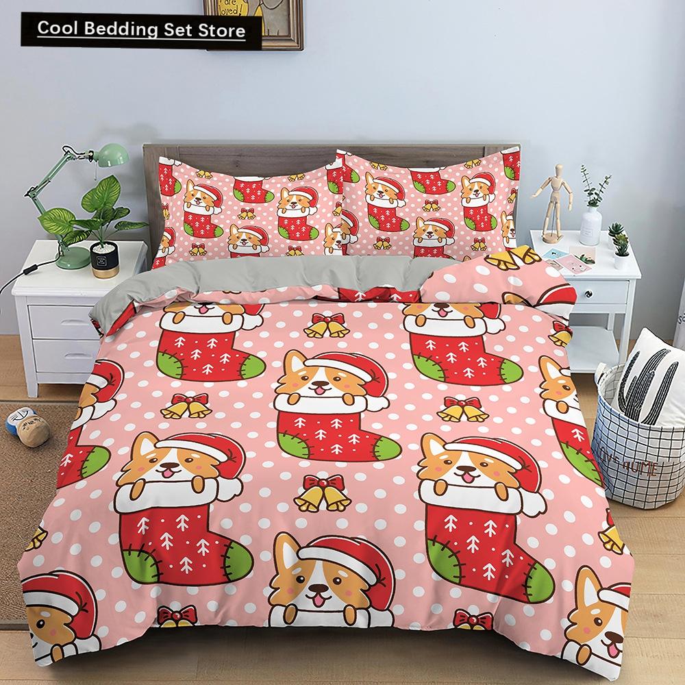Red Christmas King Queen Duvet Cover Cartoon Santa Claus Bedding Set for Kid Boy Girl Happy Holiday 2/3pcs Polyester Quilt Cover