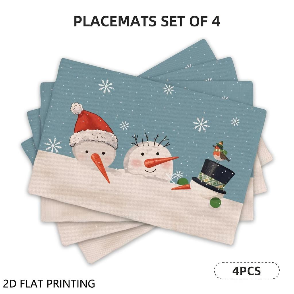 4pcs/6pcs, Christmas Table Mats, Cute Minimal Snowman Theme Placemats, Kitchen Dining Decoration, Suitable for Holiday Decorations, Dining Tables, Sce