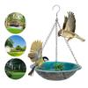Hanging Metal Bird Feeder Weather-proof Outdoor Garden Patio Yard Hanging Bird Bath Watering Bowl Feeding Device with Detachable Chain