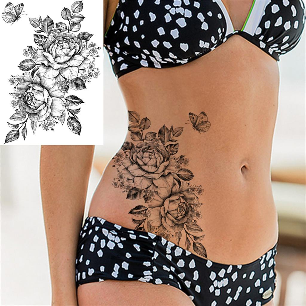 Realistic Sexy Peony Tattoos Temporary Women Adult Flower Arm Tattoos Sticker Waterproof Fake Floral Bloosom Body Leg Art Tatoos