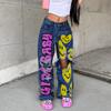 Women's High Waist Loose Fit Cargo Jeans Pants Streetwear Casual Wide Leg Denim